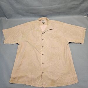 Tommy Bahama Hawaiian Coral Pink Palm Fronds 100% SILK Short‎ Sleeve Shirt Large